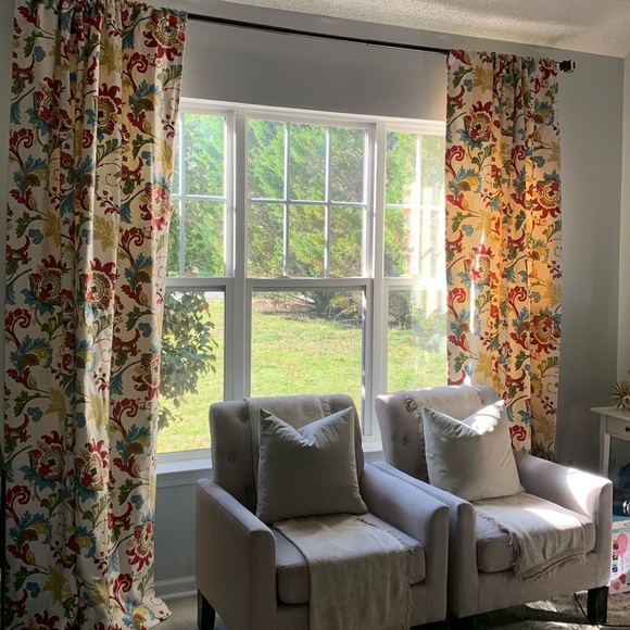 Set‎ of 4 Floral Patterned blackout curtains classic traditional red blue green - Picture 3 of 17